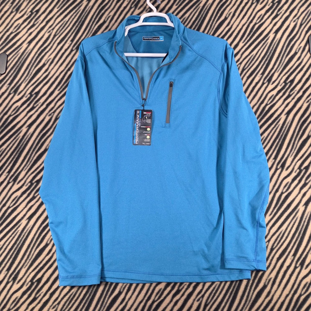 NWT Roundtree & Yorke Performance 1/4 Zip Pullover Blue XLT Tall Man
